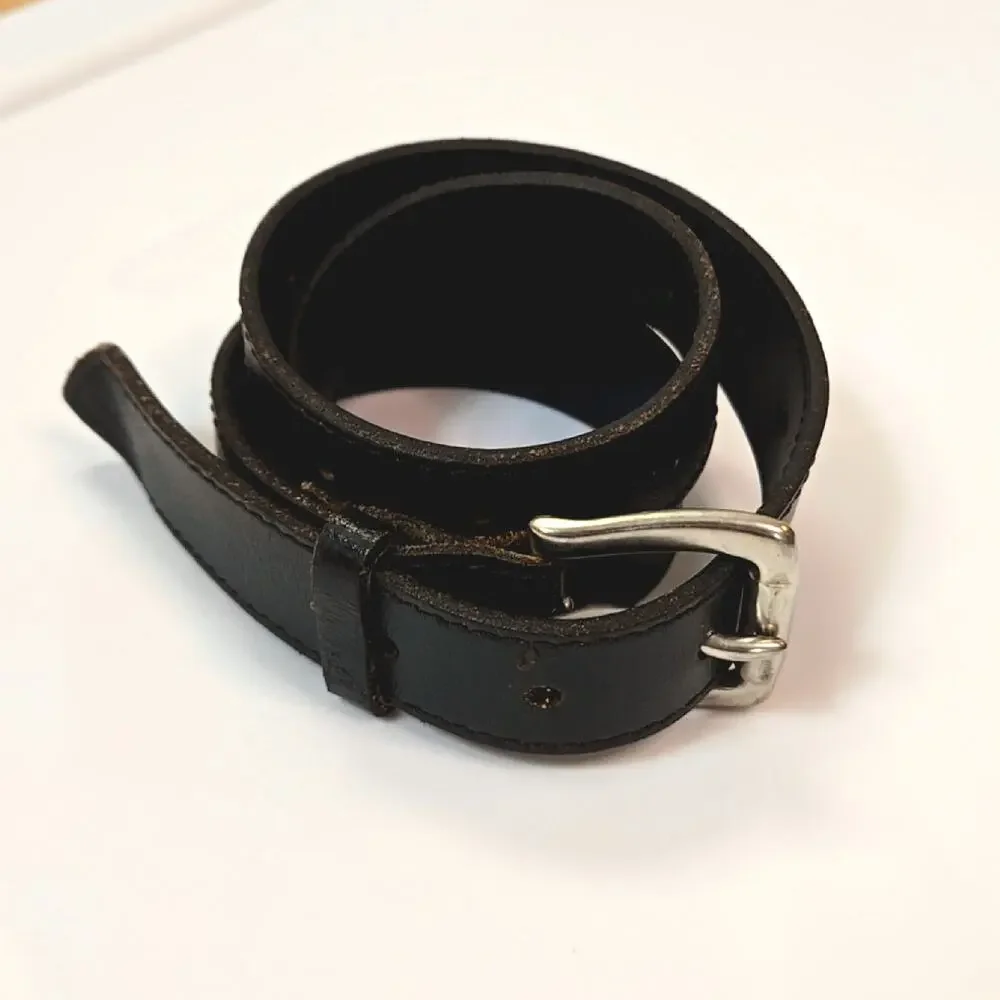 Black Boys Italian Leather Dress Belt silver toned buckle size L